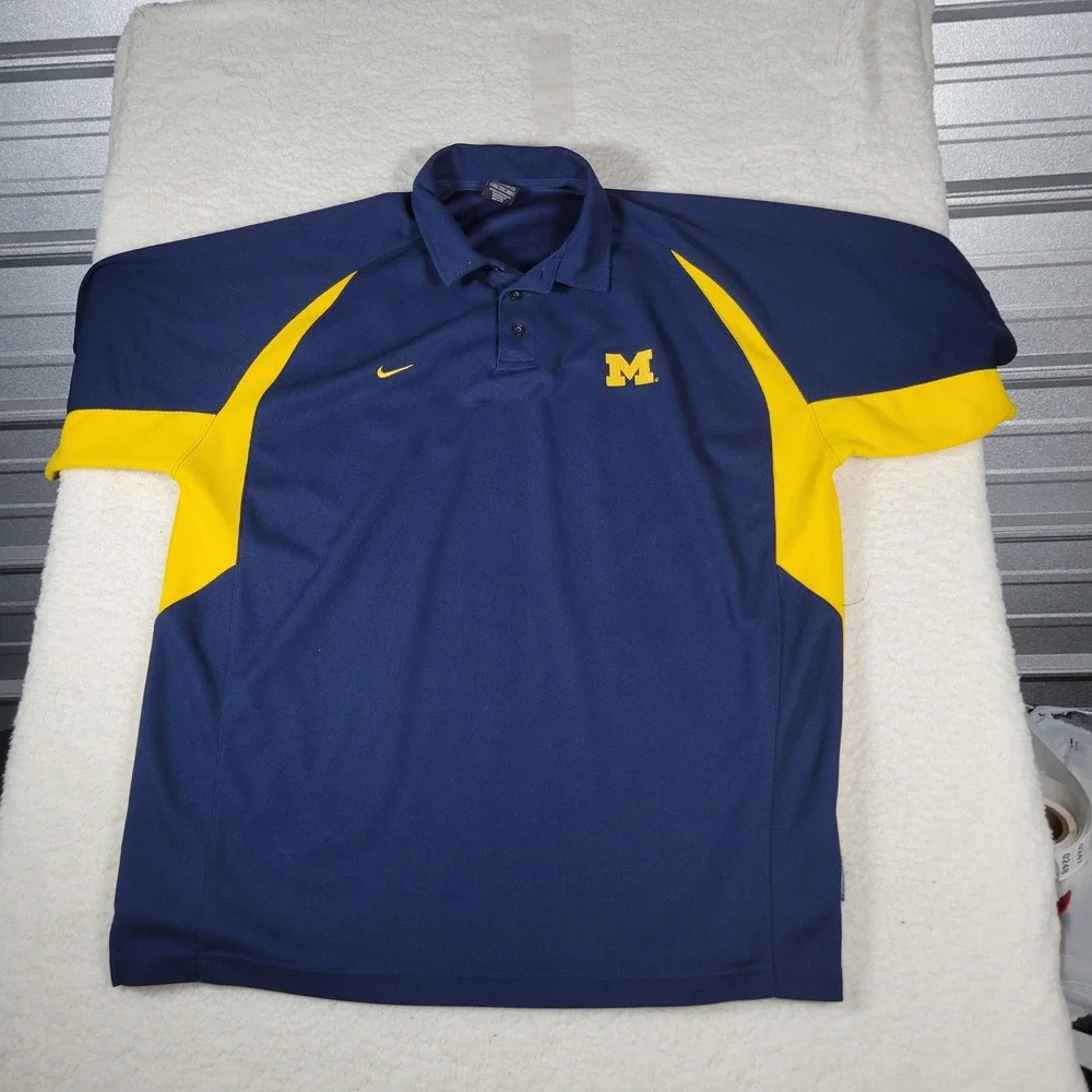 Nike Polo Shirt Mens XXL Blue Michigan Wolverines Dri-FIT Colorblock Authentic - Picture 2 of 16